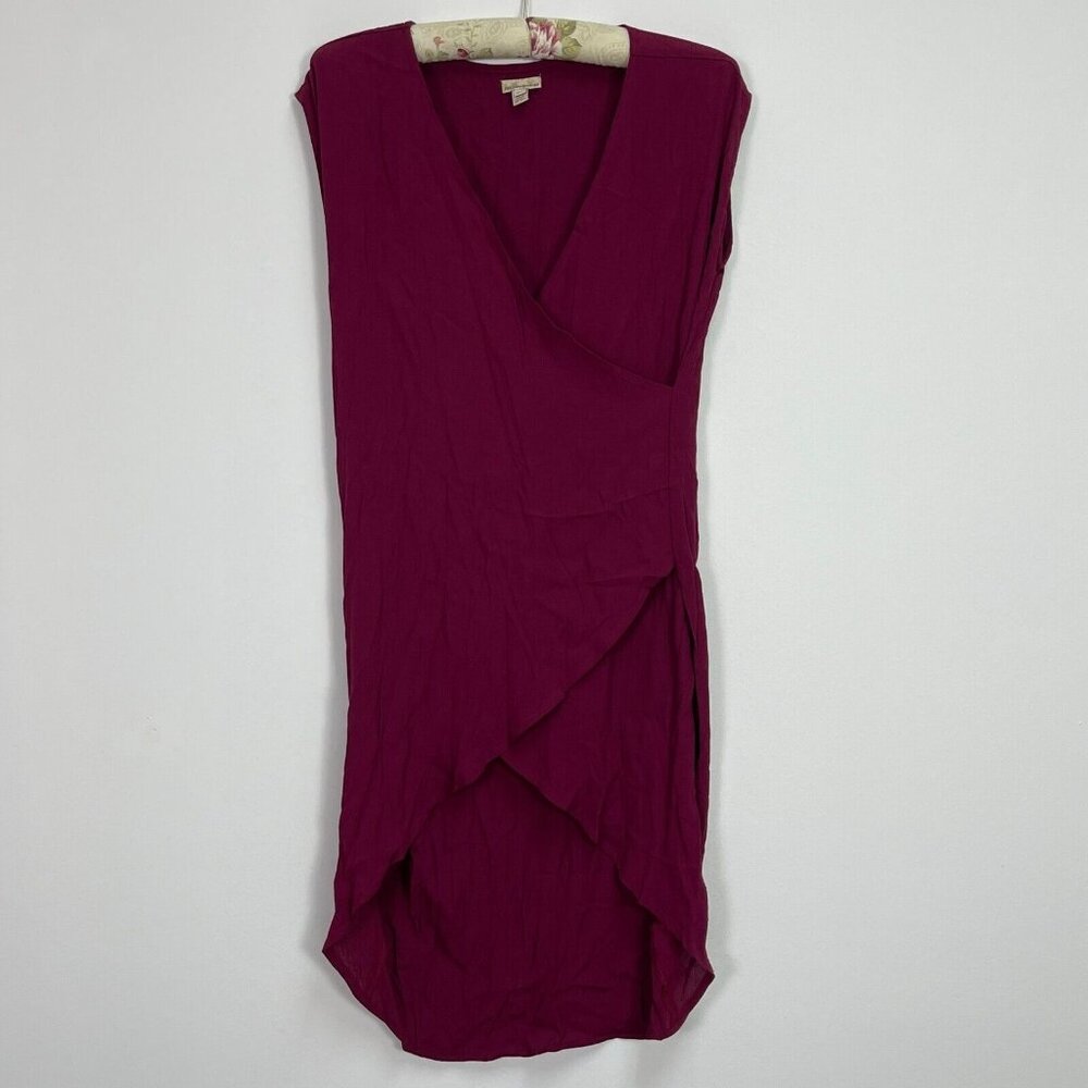 Holding Horses Anthropologie Asymmetrical Faux Wrap Dress XSP Maroon Cap Sleeve